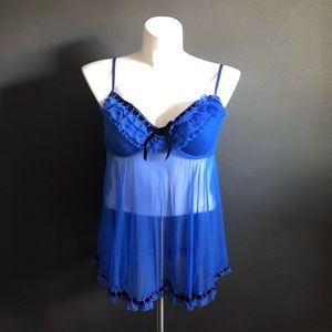 Jezebel Blue Black Ruffles Galore Babydoll Nightie